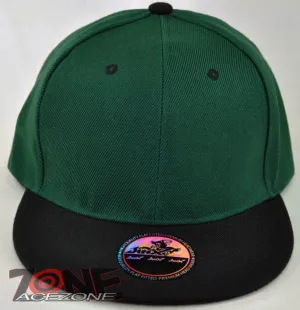 NEW! FLAT BILL SNAPBACK BALL SPORT CAP HAT GREEN BLACK