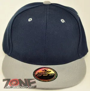 NEW! FLAT BILL SNAPBACK BALL SPORT CAP HAT NAVY GRAY