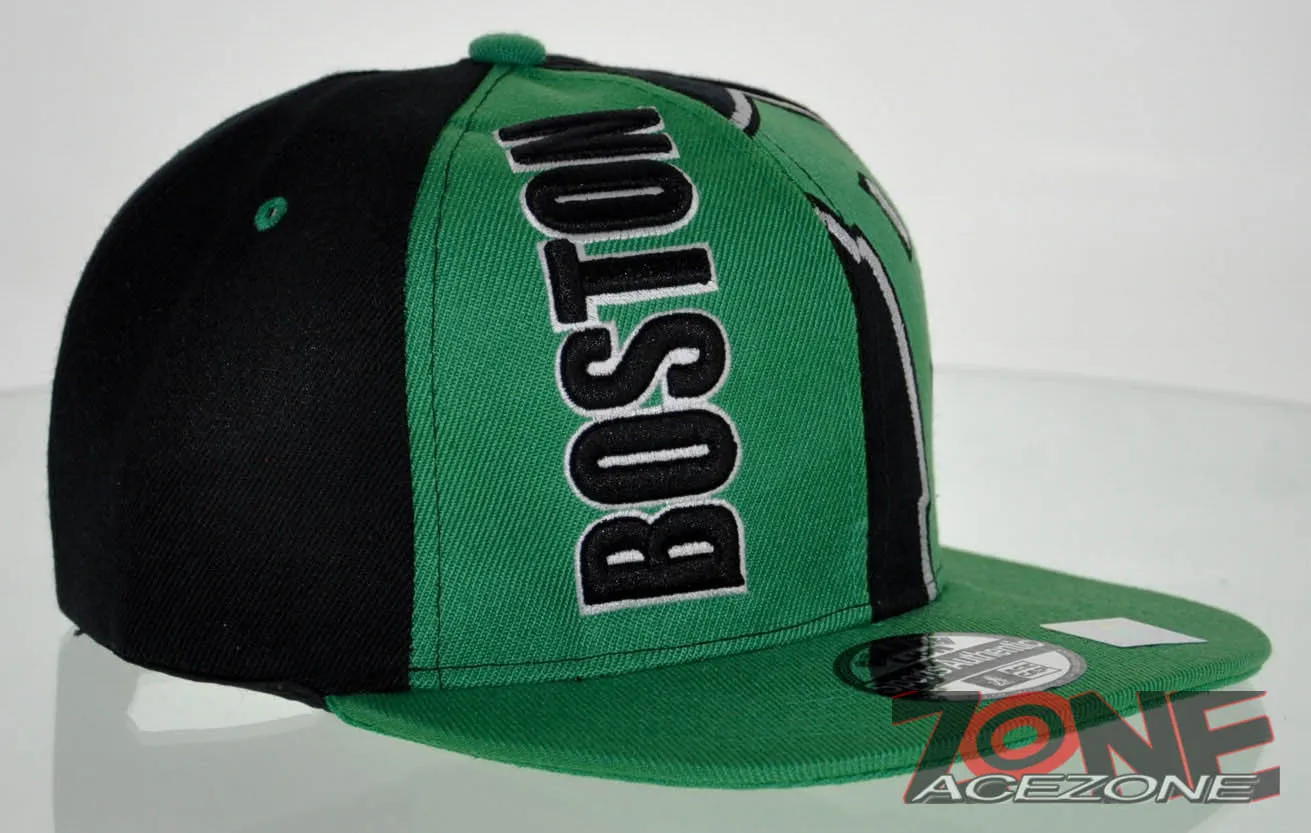 NEW! FLAT BILL SNAPBACK BALL US BOSTON MASSACHUSETTS CAP HAT GREEN BLACK
