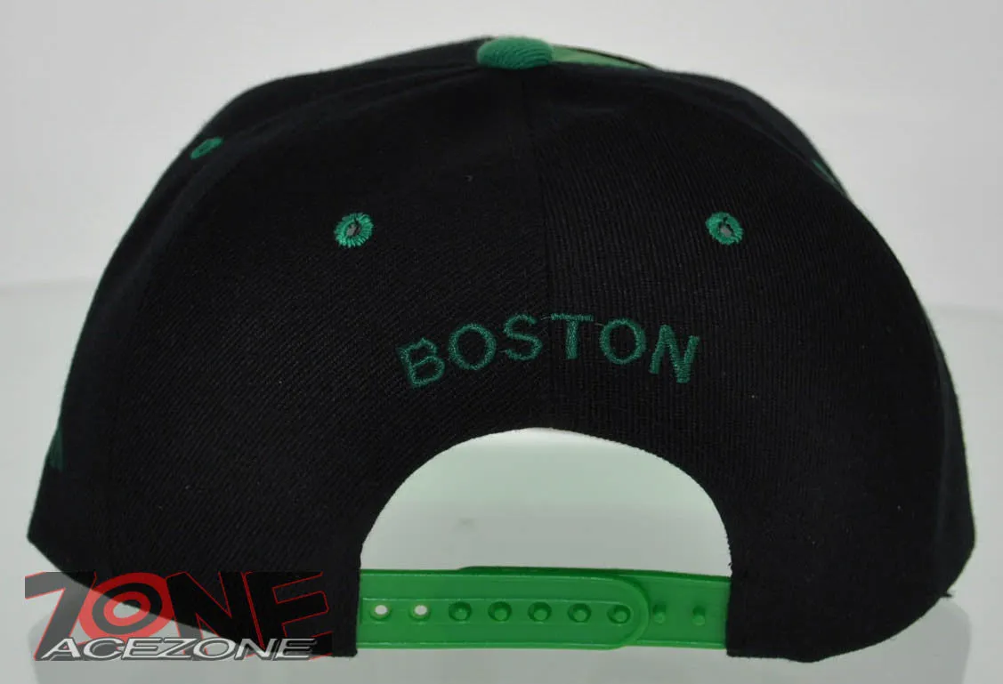NEW! FLAT BILL SNAPBACK BALL US BOSTON MASSACHUSETTS CAP HAT GREEN BLACK