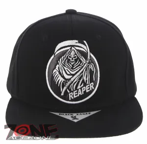 NEW! GRIM REAPER DEATH SKULL FLAT BILL SNAPBACK BASEBALL CAP HAT BLACK