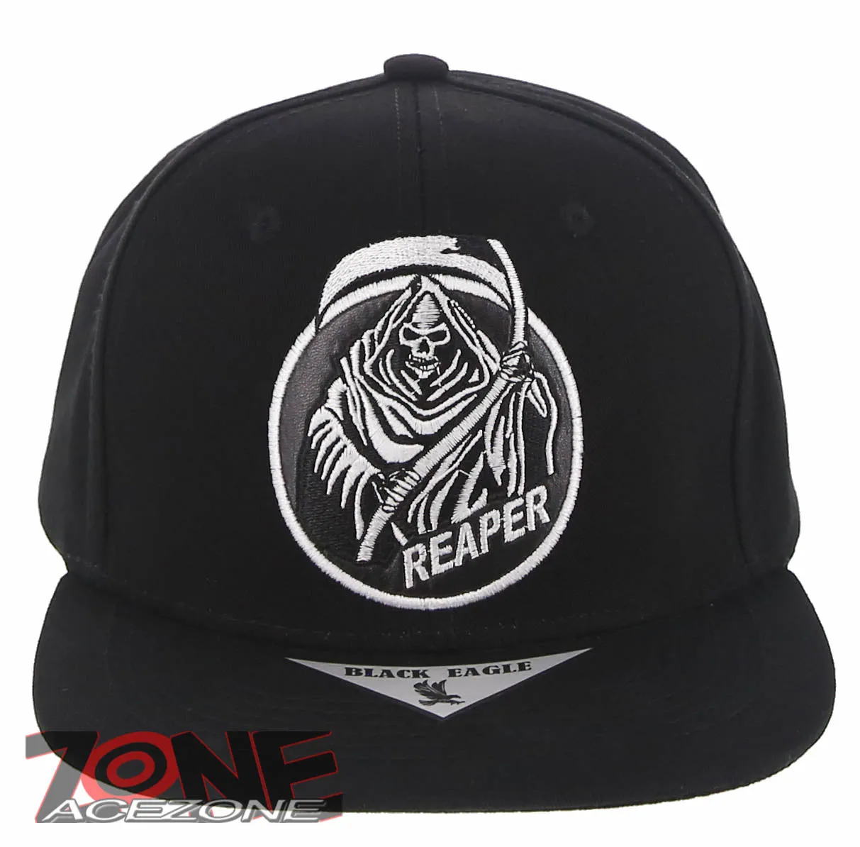 NEW! GRIM REAPER DEATH SKULL FLAT BILL SNAPBACK BASEBALL CAP HAT BLACK