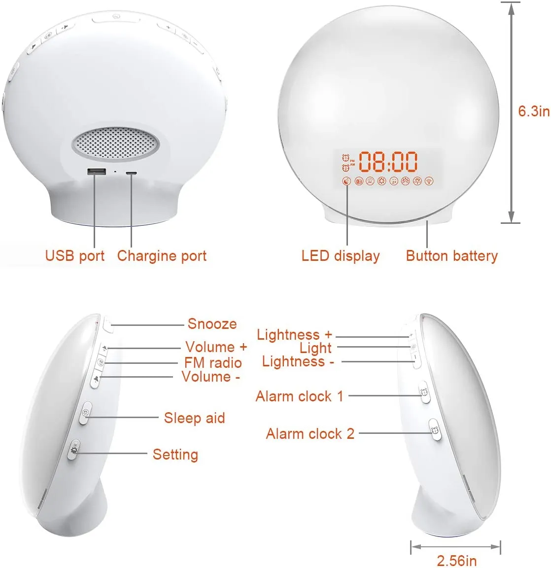 New in box! Cadrim Wake up Light Alarm Clock with Natural Sunrise Simulation and Sunset Fading Night Light (White)