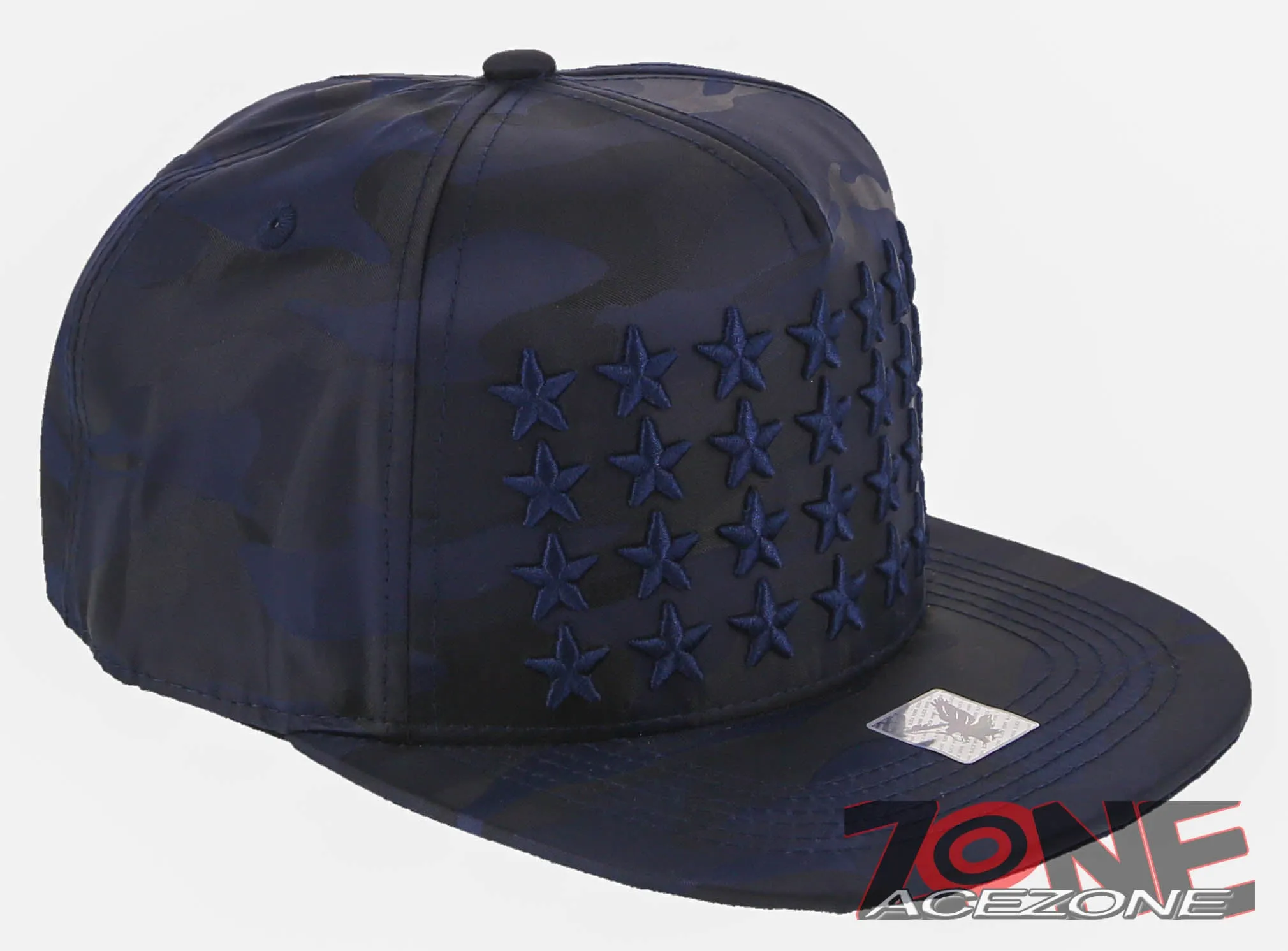NEW! MULTIPLE STAR FLAT BILL SNAPBACK BASEBALL CAP HAT CAMOUFLAGE NAVY