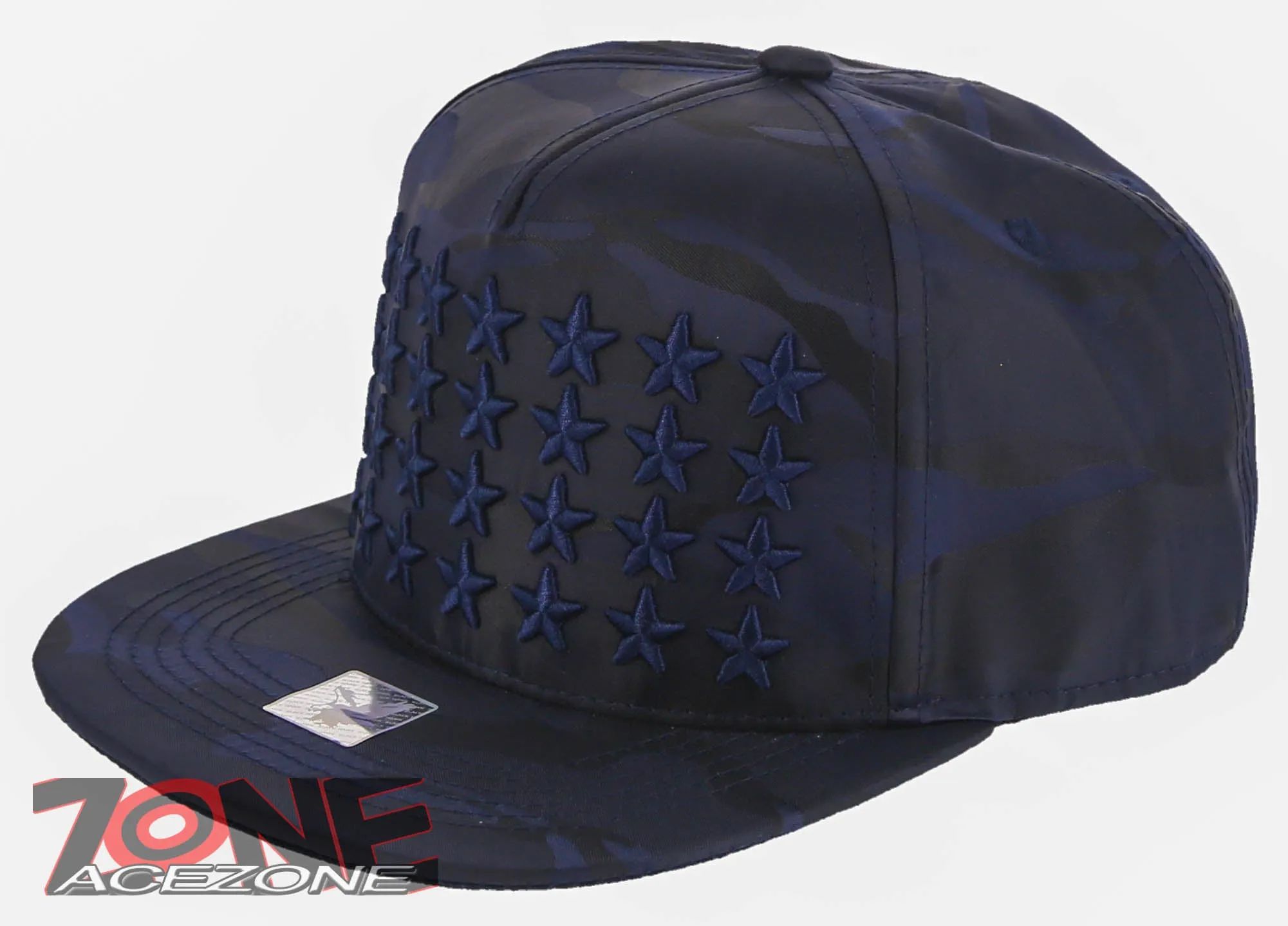 NEW! MULTIPLE STAR FLAT BILL SNAPBACK BASEBALL CAP HAT CAMOUFLAGE NAVY