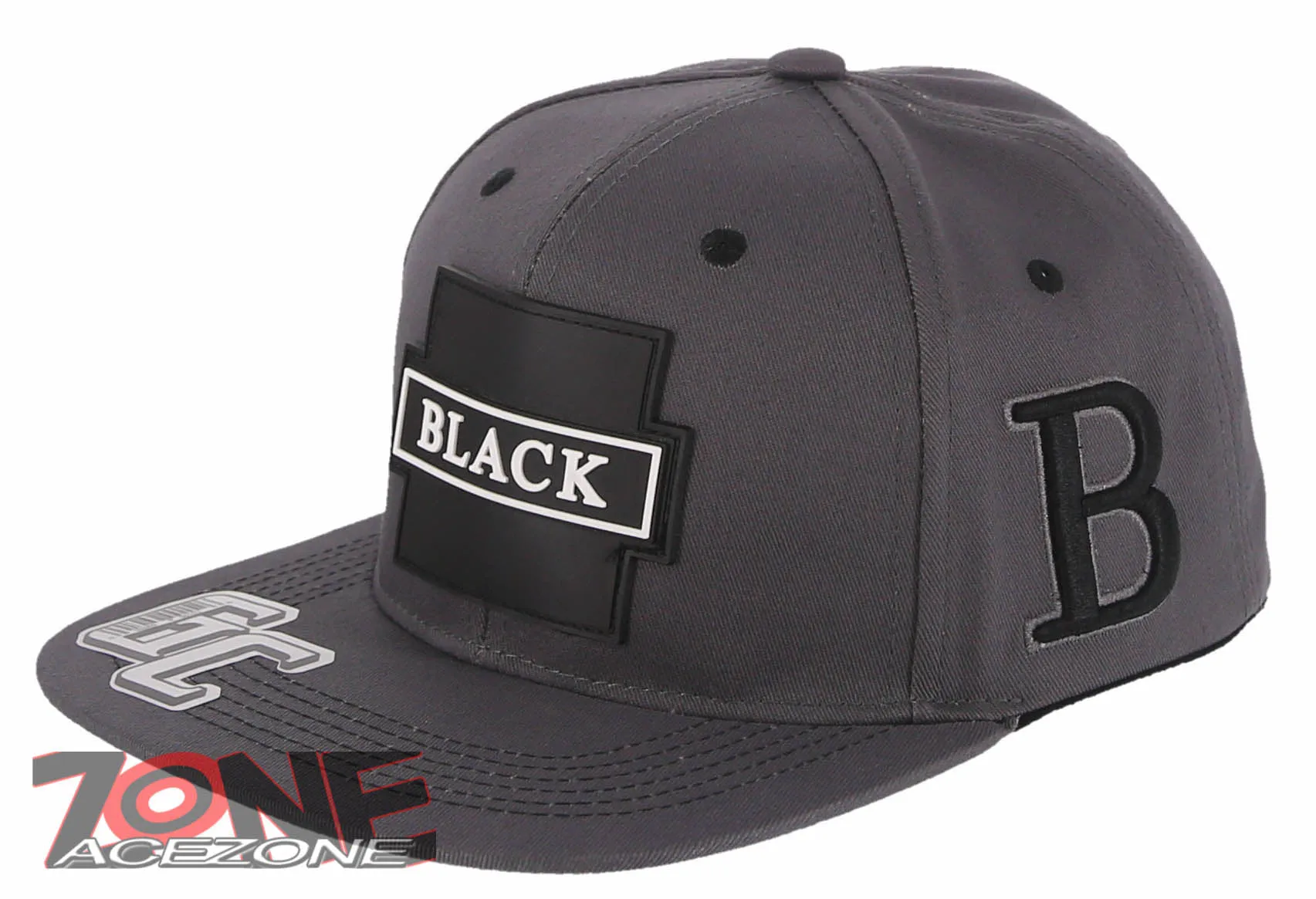 NEW! PVC BLACK B FLAT BILL COTTON SNAPBACK BASEBALL CAP HAT GRAY