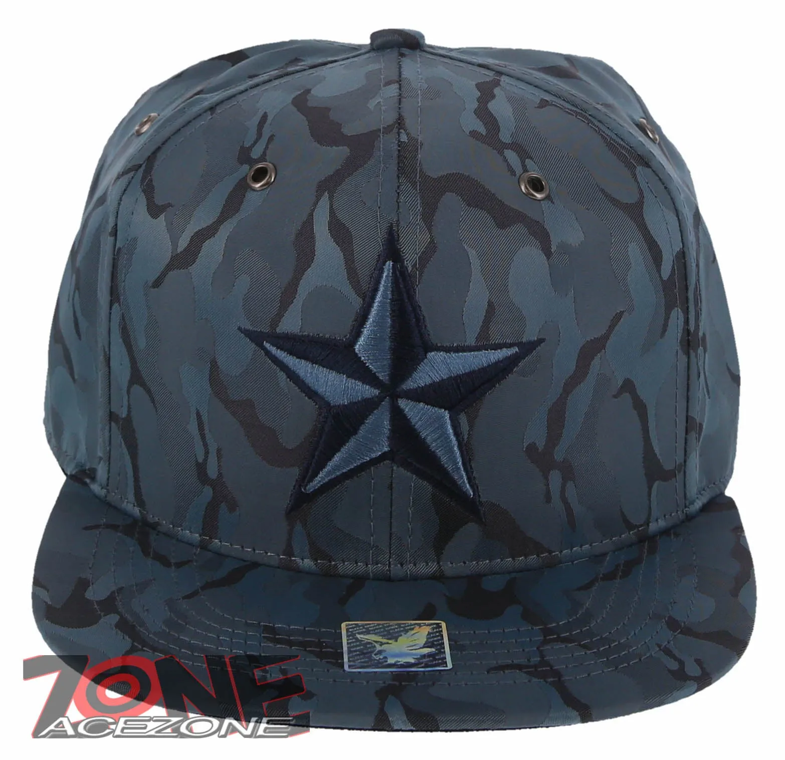 NEW! STAR FLAT BILL SNAPBACK BASEBALL CAP HAT CAMOUFLAGE COBALT