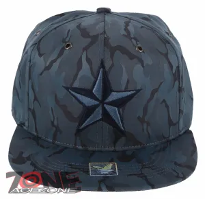 NEW! STAR FLAT BILL SNAPBACK BASEBALL CAP HAT CAMOUFLAGE COBALT
