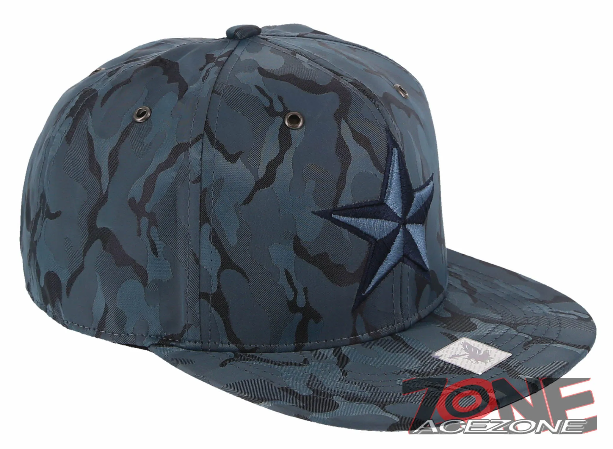 NEW! STAR FLAT BILL SNAPBACK BASEBALL CAP HAT CAMOUFLAGE COBALT