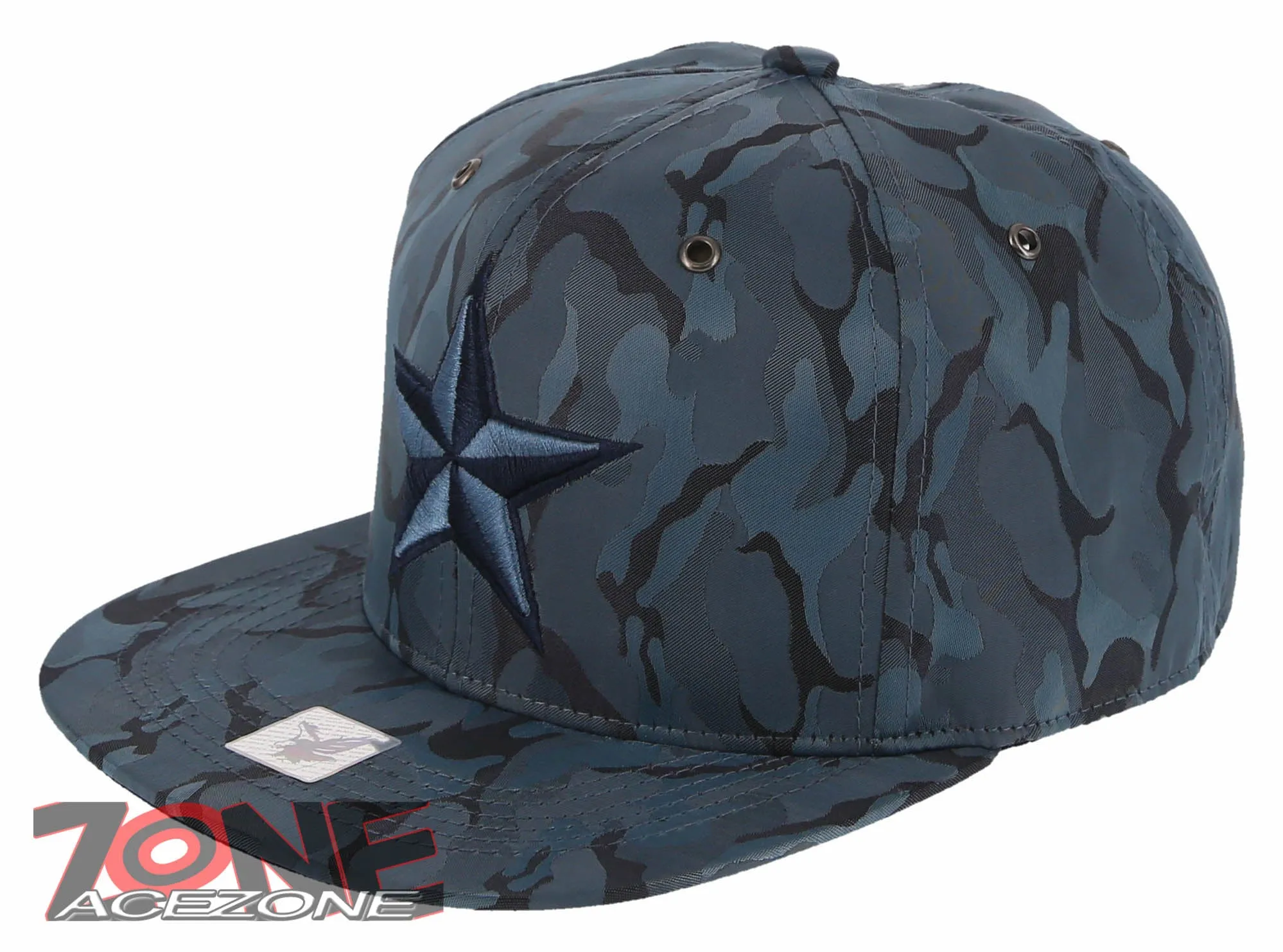 NEW! STAR FLAT BILL SNAPBACK BASEBALL CAP HAT CAMOUFLAGE COBALT