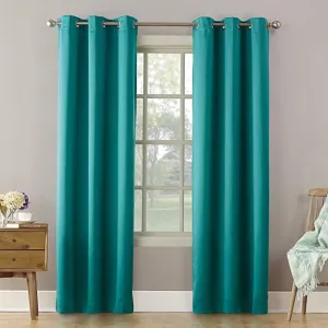 New Sun Zero Becca Energy Efficient Grommet Curtain Panels, 40" x 63", Marine Teal