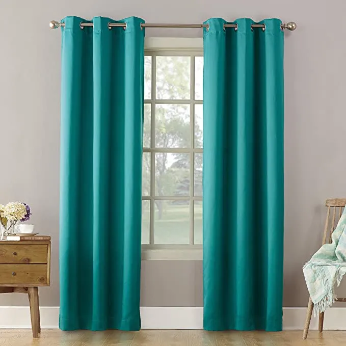 New Sun Zero Becca Energy Efficient Grommet Curtain Panels, 40" x 63", Marine Teal