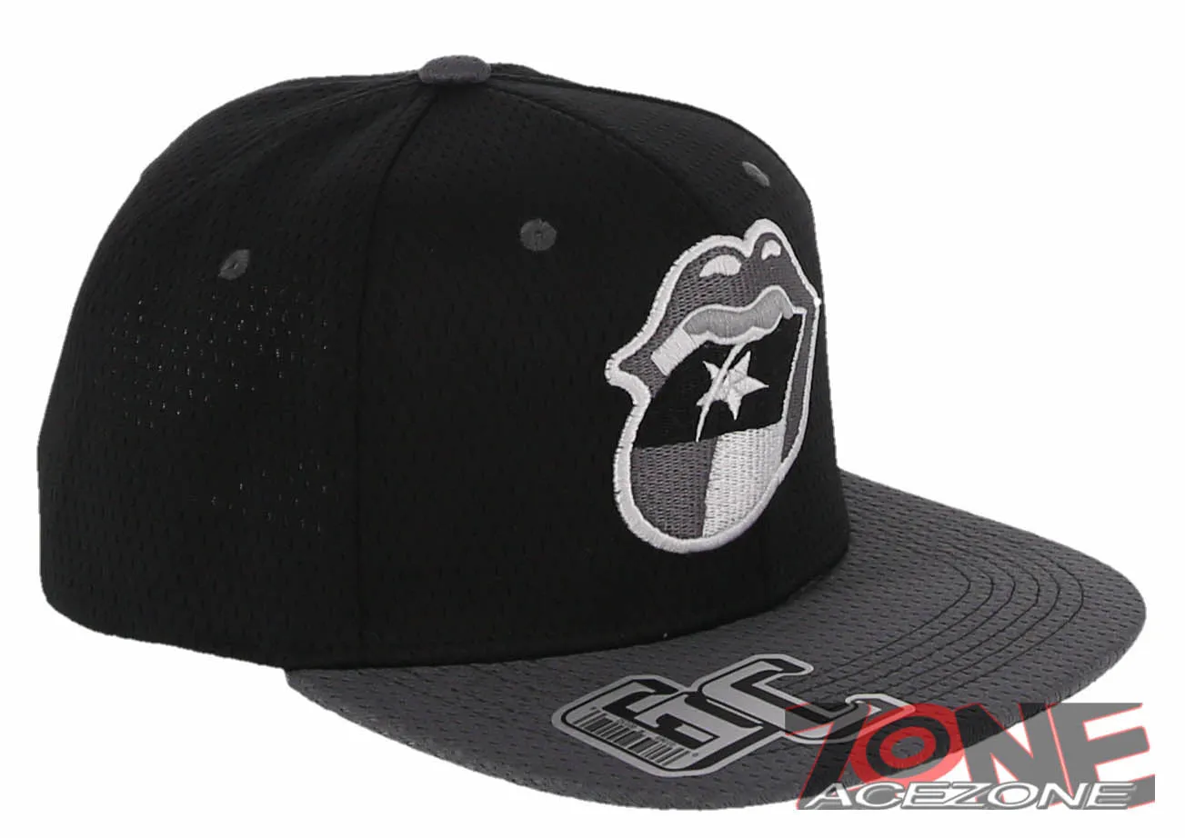 ROLLING STONE TEXAS TONGUE FLAG FLAT BILL SNAPBACK BASEBALL CAP HAT BLACK GRAY