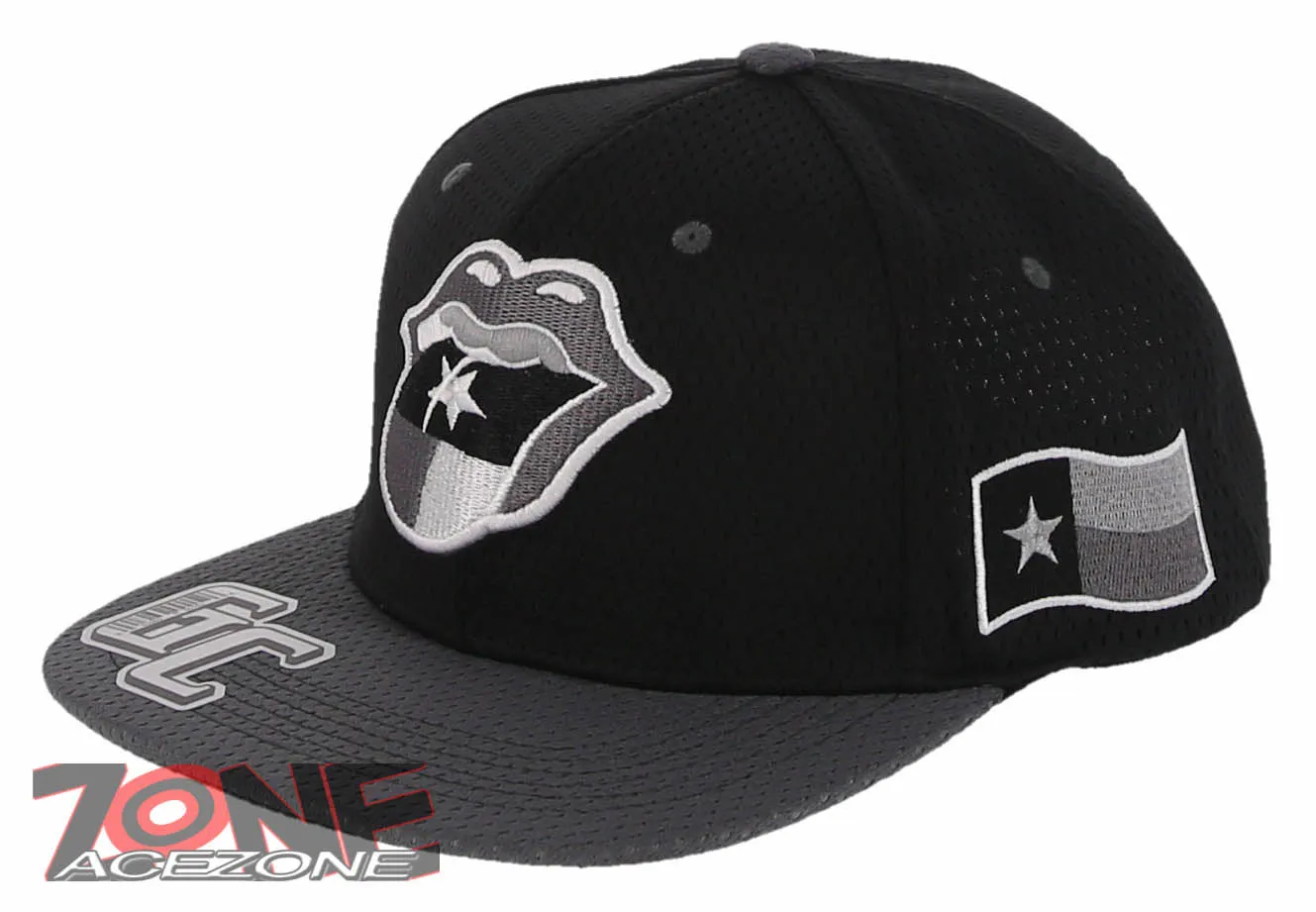 ROLLING STONE TEXAS TONGUE FLAG FLAT BILL SNAPBACK BASEBALL CAP HAT BLACK GRAY
