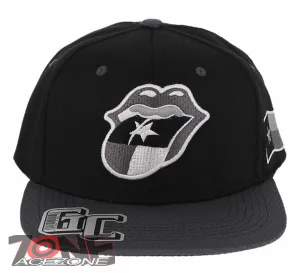 ROLLING STONE TEXAS TONGUE FLAG FLAT BILL SNAPBACK BASEBALL CAP HAT BLACK GRAY