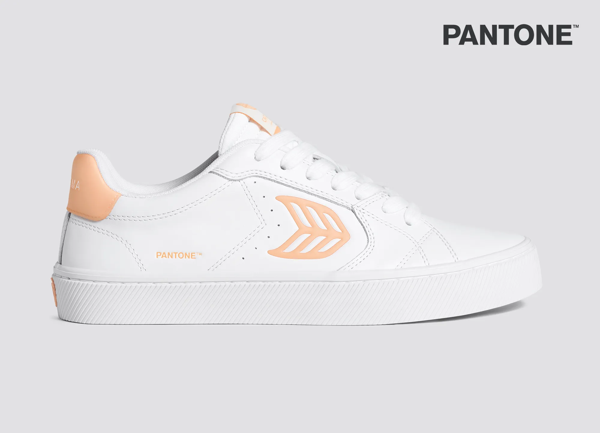 SALVAS Pantone White Leather Peach Fuzz Logo Sneaker Women