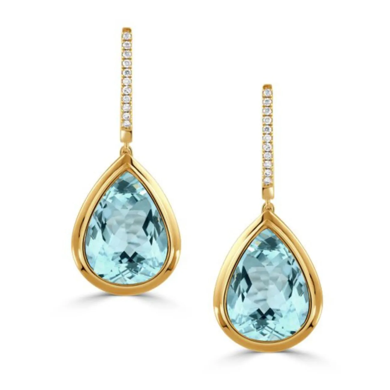 Sky Blue 18K Yellow Gold Topaz Diamond Set Hoop Drop Earrings