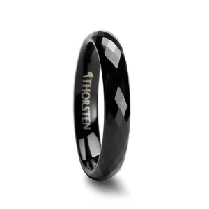 Thorsten AEON Black Tungsten Wedding Band with Diamond Facets - 4 6 or 8mm