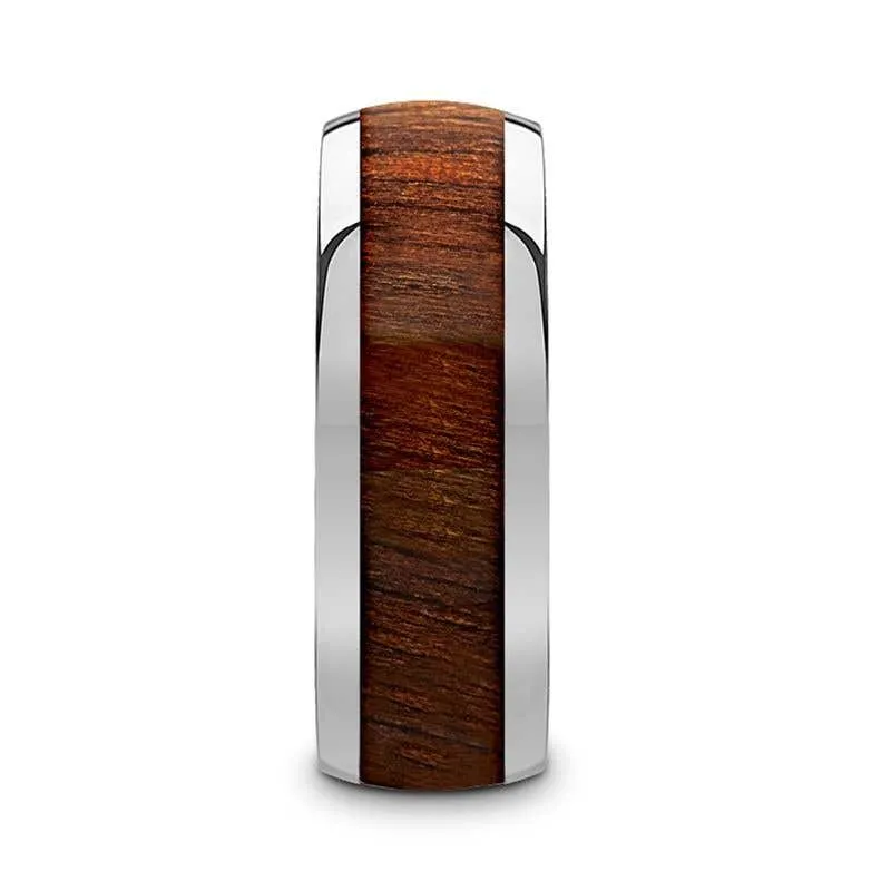 Thorsten JUGLAN Tungsten Carbide Polished Finish Men’s Domed Wedding Ring with Exotic Black Walnut Wood Inlay - 8mm