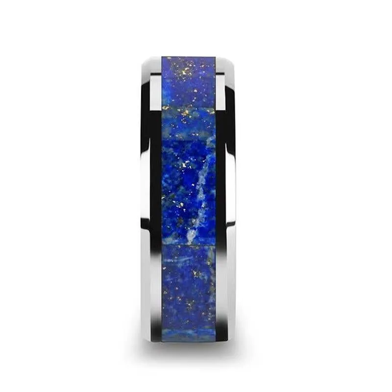 Thorsten OSIAS Tungsten Wedding Band with Blue Lapis Inlay & Beveled Edges - 8mm