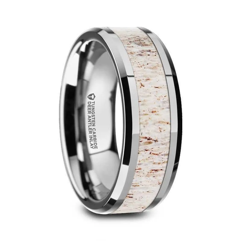 Thorsten WHITETAIL Tungsten Carbide Men's Wedding Band with Off-White Deer Antler Inlay - 8mm