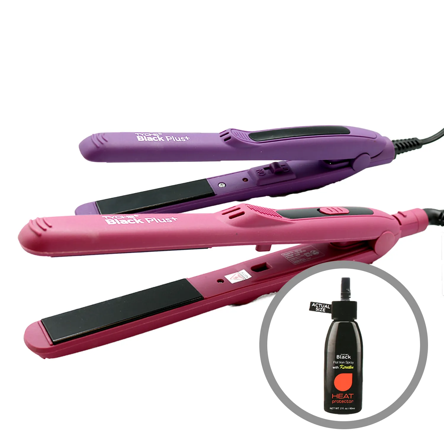 Tyche Black Plus  Ceramic Flat Iron w/ Flat Iron Spray (1/2"   1" Combo)