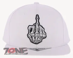 USA SKELETON HAND MIDDLE FINGER COTTON FLAT BILL SNAPBACK BASEBALL CAP HAT WHITE