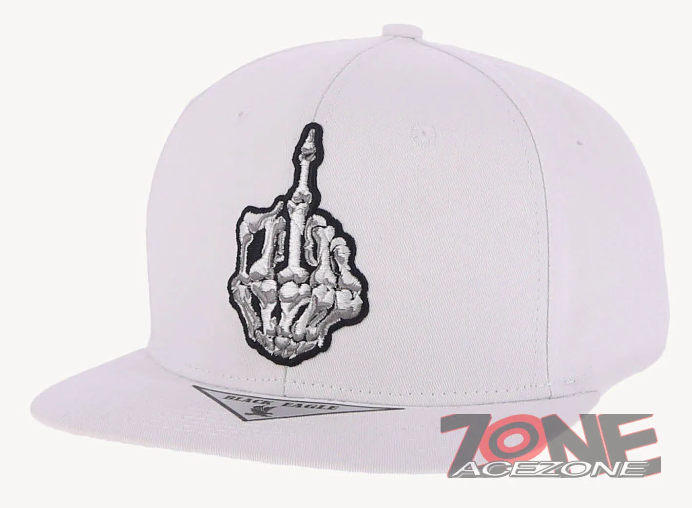 USA SKELETON HAND MIDDLE FINGER COTTON FLAT BILL SNAPBACK BASEBALL CAP HAT WHITE