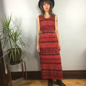 Vintage 90s Striped Floral print maxi sheath dress // size 6