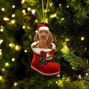 Vizsla (2)-1-In Santa Boot Christmas-Two Sided Ornament